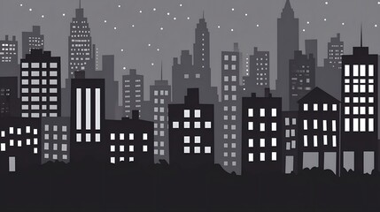 Fototapeta premium Night Cityscape Skyline Urban Buildings Dark Grey Monochrome