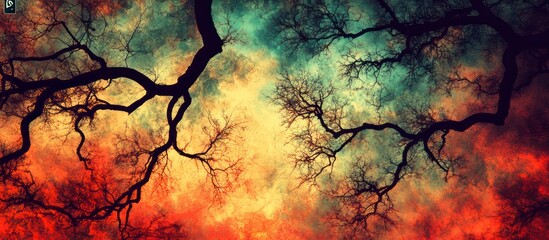 Forest trees burning at sunset