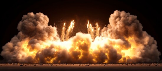 fire burning in fireplace at night with glowing flames and smoke
