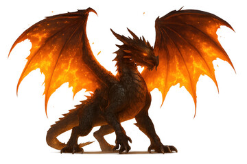 Dragon fantasy creature with glowing fiery wings and eyes