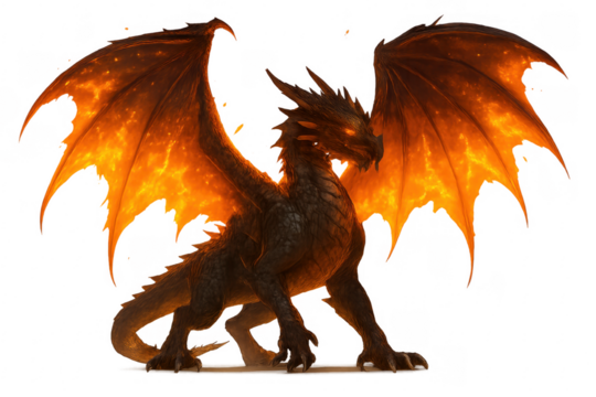Dragon fantasy creature with glowing fiery wings and eyes - Powered by Adobe