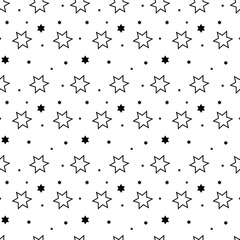 Black and White Star Pattern Background With Outlined and Solid Stars for Seamless Design
