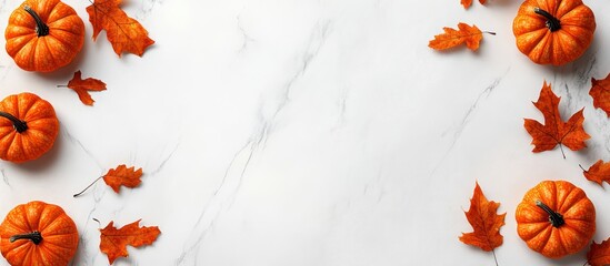 Autumn Pumpkins with Red and Orange Fall Leaves