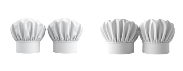 Four White Chef Hats on a Transparent Background for Culinary Use