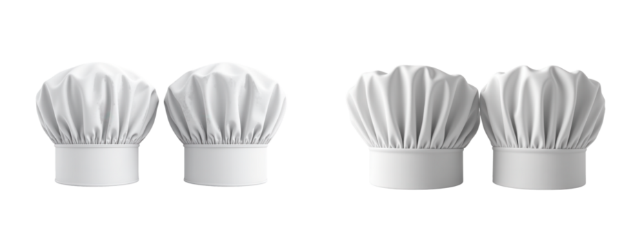 Four White Chef Hats on a Transparent Background for Culinary Use
