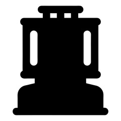 Simple black silhouette graphic representation of an antique water dispenser