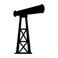 Silhouette of a telescope on a platform observing the night sky