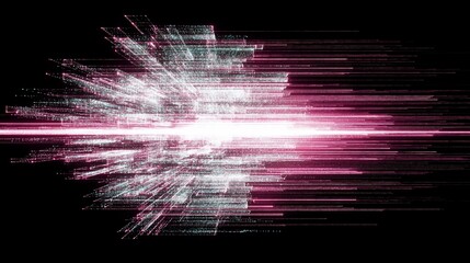 Dynamic energy burst with pink and white light streaks on a black background