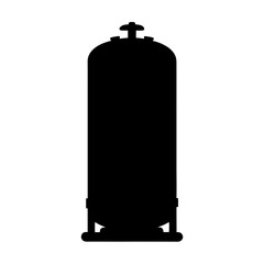 Silhouette of tall vertical storage tank with dome top and bottom