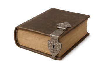 Old leather book with metal lock and keyhole