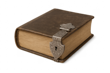 Old leather book with metal lock and keyhole