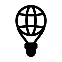 Simplified black and white illustration of a hot air balloon globe