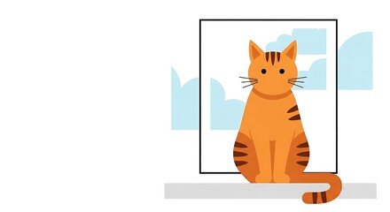 Obraz premium Orange tabby cat sitting on a windowsill, looking forward.