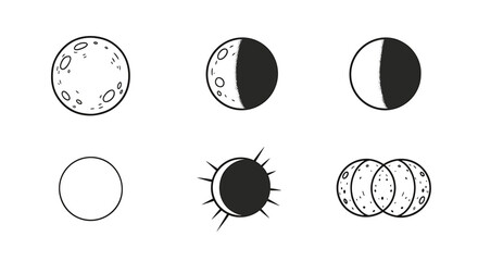 Fototapeta premium Phases of the Moon, Sun Eclipse and Planet Overlap Illustration.