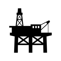 Black and white silhouette of offshore oil drilling platform and rig