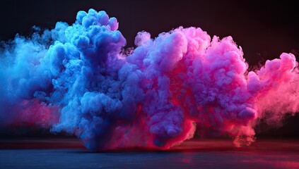 Vibrant, billowing clouds of blue and pink smoke fill the frame