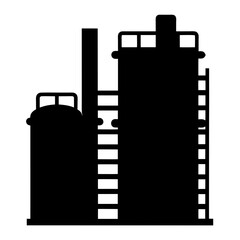 Silhouette of industrial plant with tanks and chimney, minimalistic style