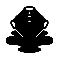 Stylized overflowing pot with liquid spill depicted in a simple black vector image
