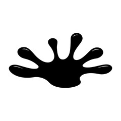 A sleek black inkblot illustration on a crisp white background is presented here