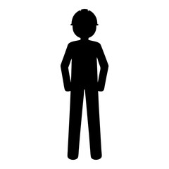 Black silhouette of a construction worker standing in a white background image
