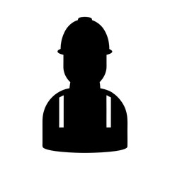 Silhouette of a Construction Worker with Hard Hat and Bib Overalls Icon