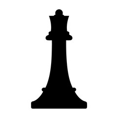 Simple black silhouette of a queen chess piece on a white background