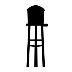 Silhouette of a classic wooden water tower against a plain white background