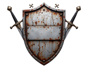 Rusty Armor Shield with Swords, Medieval Design, Vintage Look
