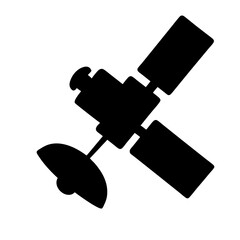 Black satellite icon isolated on a white background in simple style