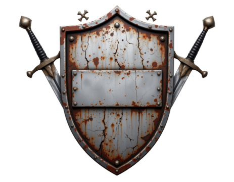 Rusty Armor Shield with Swords, Medieval Design, Vintage Look