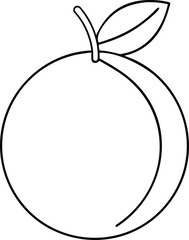 Vector art of outline illustration of a single peach with a leaf and stem