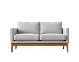 Fototapeta premium Modern Minimalist Couch with Light Fabric and Wooden Legs
