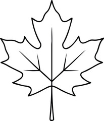 Vector art of a black and white line drawing of a maple leaf, symbolizing autumn and canada, isolated on a