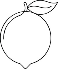 Vector art of black and white line drawing of a lemon with a leaf