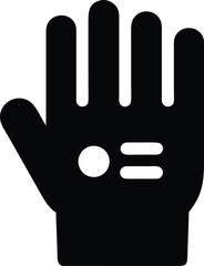 Vector art of black silhouette of a glove with a white circle and two horizontal lines on the palm
