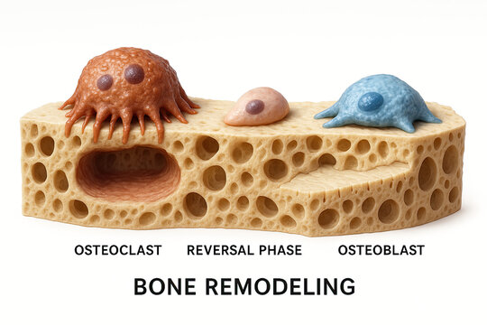 Bone remodeling process with osteoclasts and osteoblasts