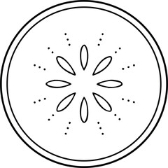 Vector art of a circular outline with a starburst pattern of petals and dots inside