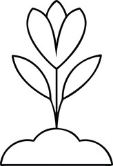 Vector art of a simple black and white line drawing of a flower growing from the ground