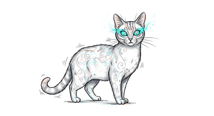 Obraz premium Mystical feline illustration with glowing eyes and swirling patterns.