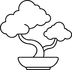 Vector art of stylized outline of a bonsai tree in a pot
