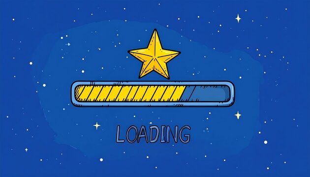 Illustration of a Loading Bar with a Star and Text on a Blue Background