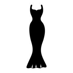 Black silhouette of an elegant dress with unique design elements, isolated