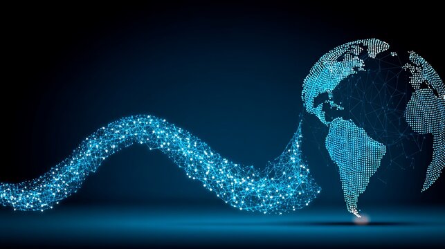 Global connectivity symbolized by a digital earth with flowing network lines
