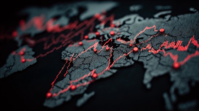 Global impact analysis represented by a world map with financial data visualization - Powered by Adobe
