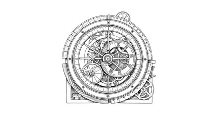 Intricate Astrolabe Illustration: A Black and White Technical Drawing