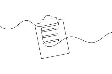 Clipboard with a checklist continuous one line drawing minimalist style outline vector illustration
