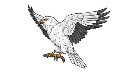 Majestic white hawk with outstretched wings, a symbol of freedom.