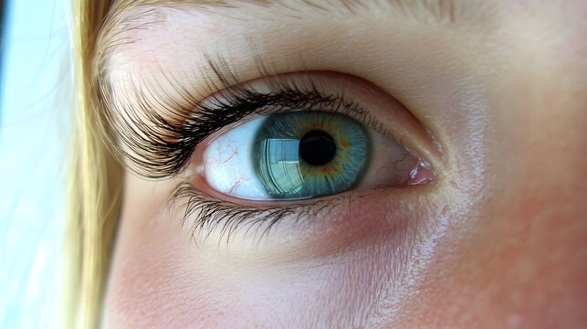 Closeup of a Girl's Striking Blue-Green Eye with Long Eyelashes - Powered by Adobe