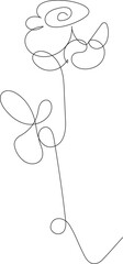 Elegant single line drawing of a blooming rose with a delicate stem and leaves