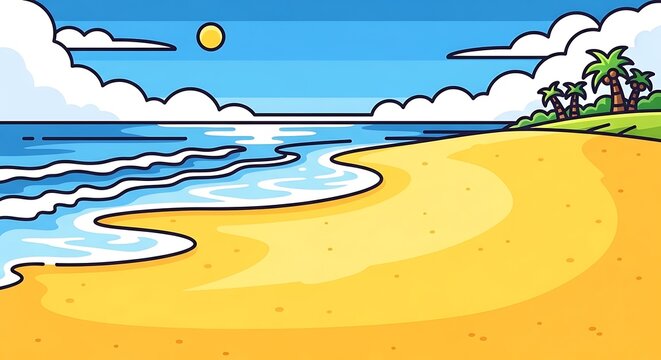 Vibrant Beach Scene with Golden Sand and Azure Waters.
